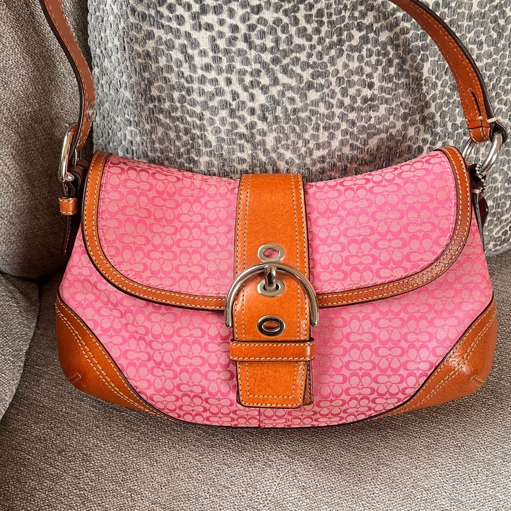 Coach Rare Pink and Brown Signature Ashley Flap Hampton Soho Shoulder Bag - Picture 2 of 9